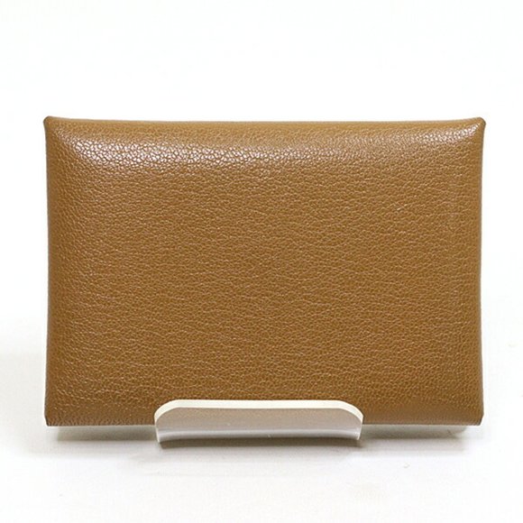 Hermes Calvi Duo Card Case Gold Chevre W Stamp Coin